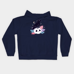 Crow on a skull Kids Hoodie